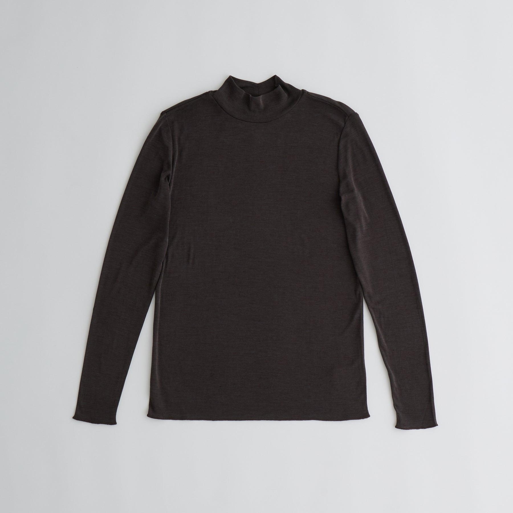 シルク100%ハイネックカットソー, チャコール／タートルネック