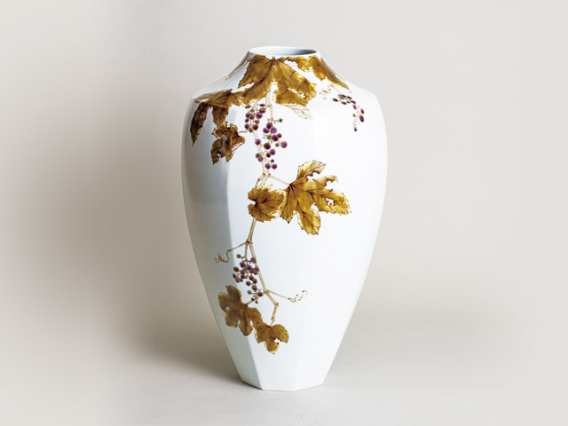 九谷焼＊山田 義明＊桜に雀 扁壺・花器 九谷焼＊山田 義明＊桜に雀