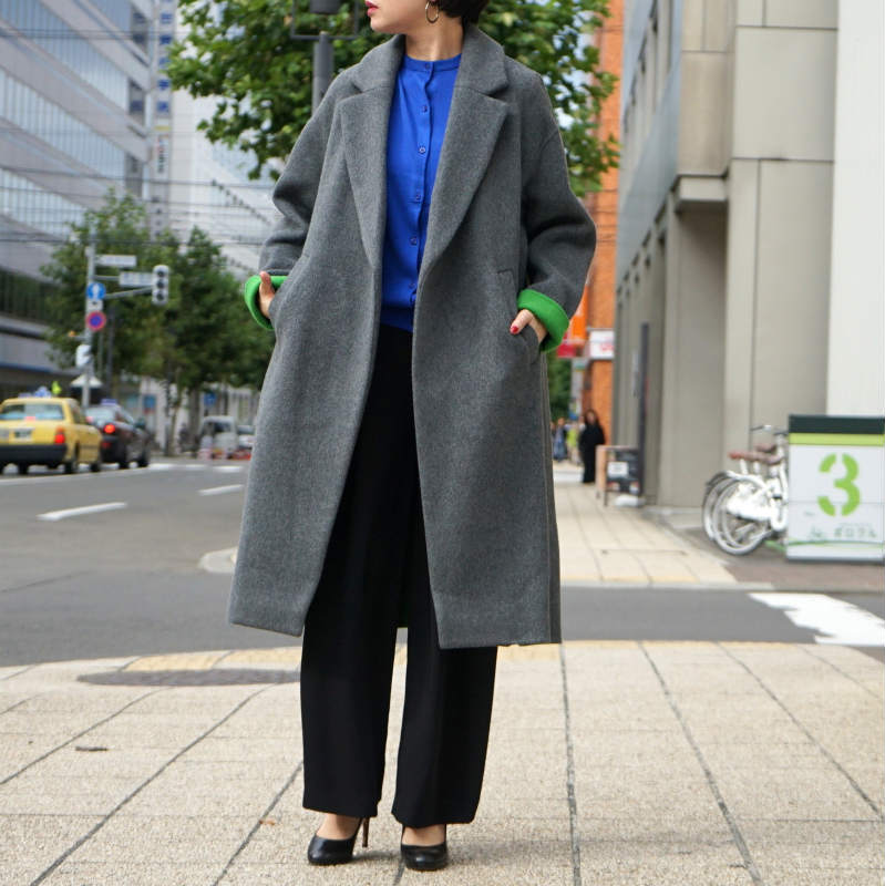 エンフォルド ENFOLD チェスターコート グレー ブルー 36 S ENFOLD