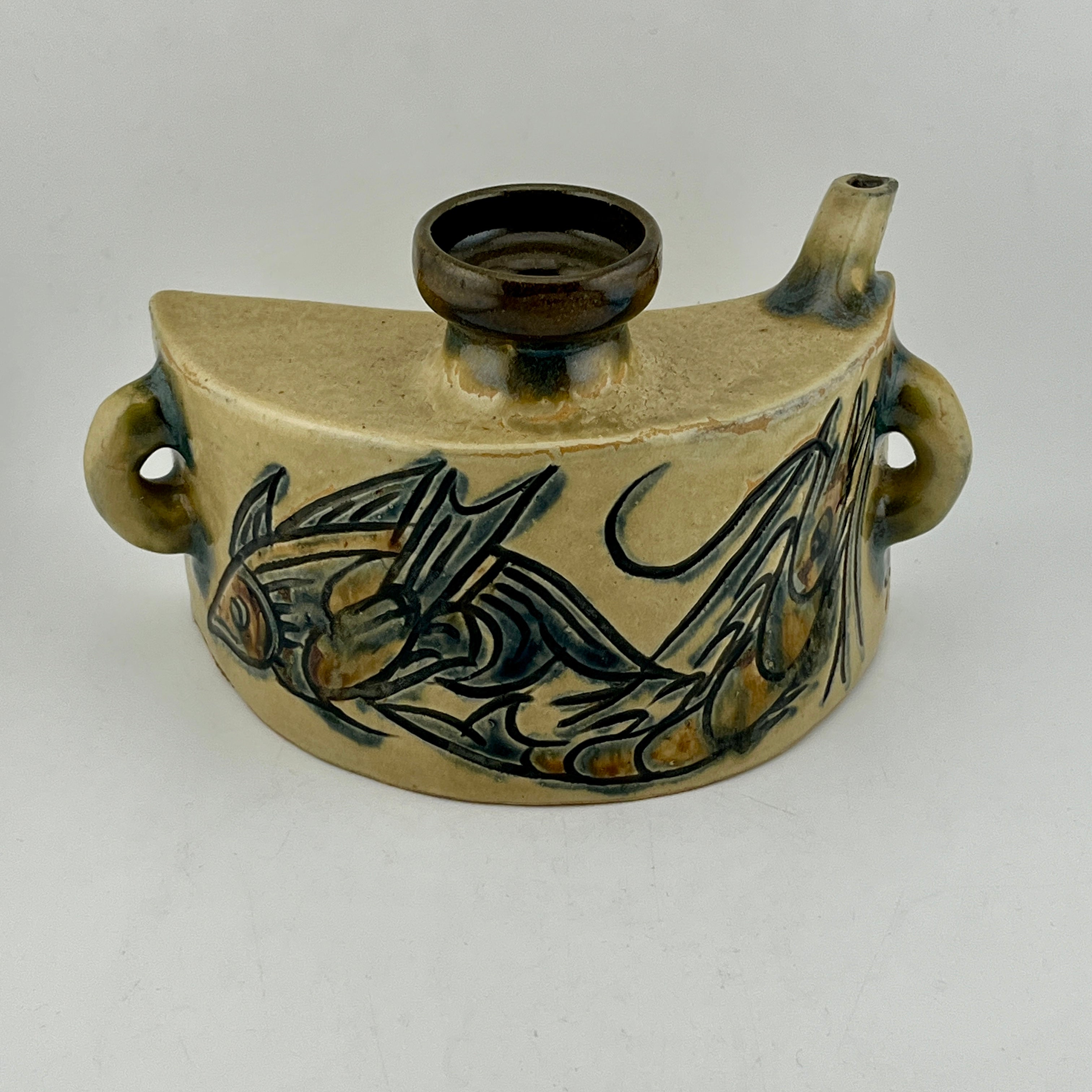 人間国宝 金城次郎 双魚紋抱瓶 沖縄県 壺屋焼 やちむん 伝統 酒器