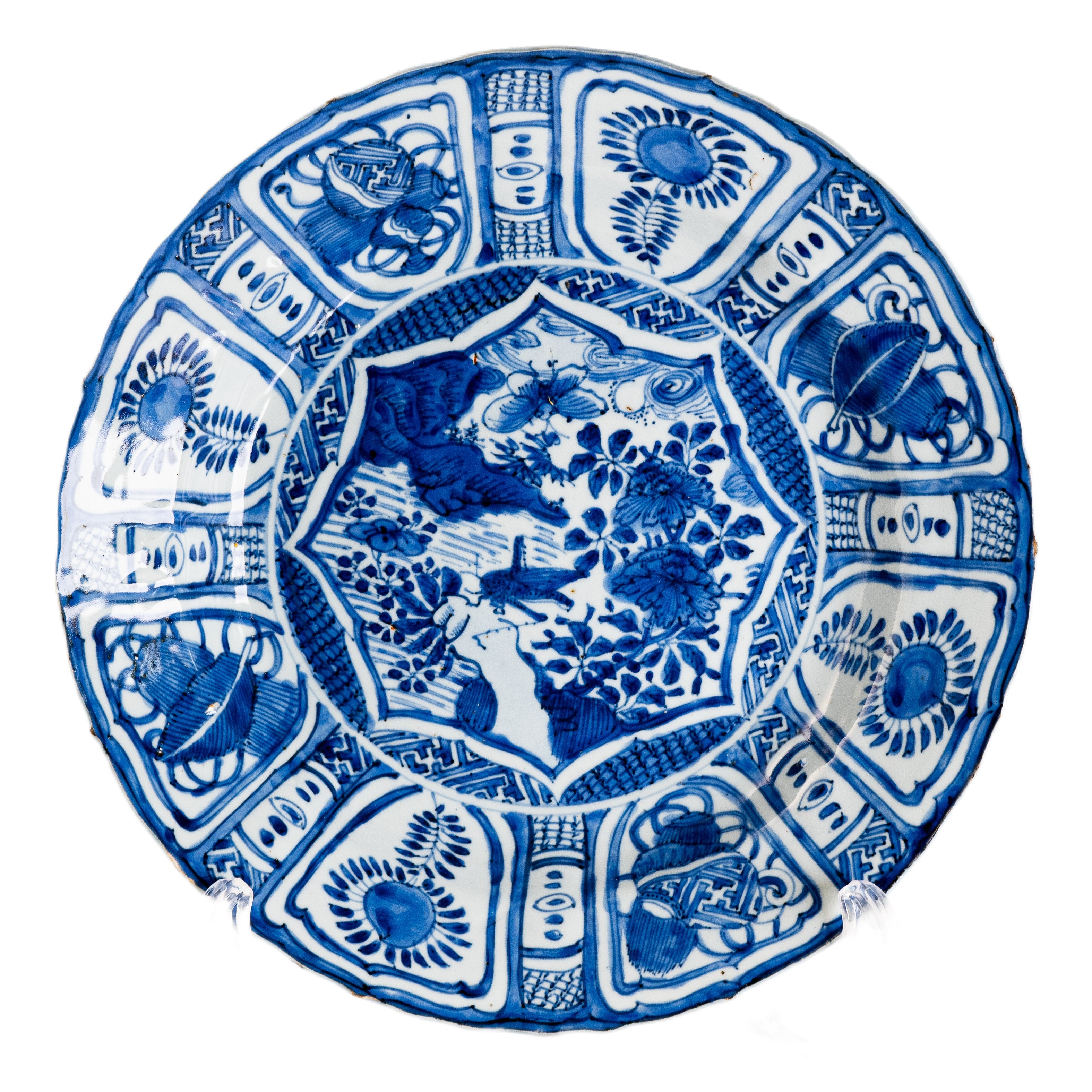 骨董 アンティーク 染付 古染付 芙蓉手 月 うさぎ 兎 七寸皿 骨董