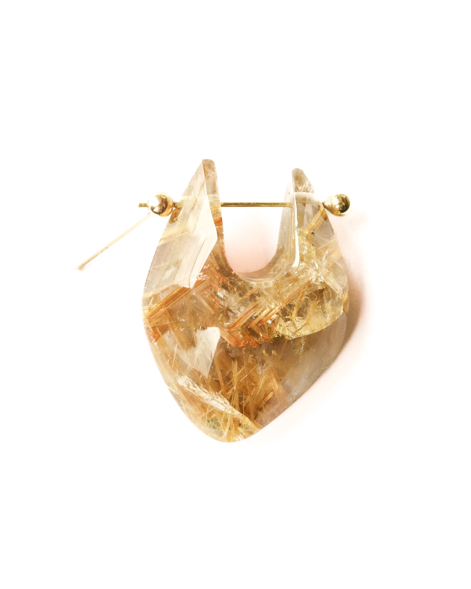 Rock Pierced Earring - Golden Rutilated Quartz - – MONAKA jewellery