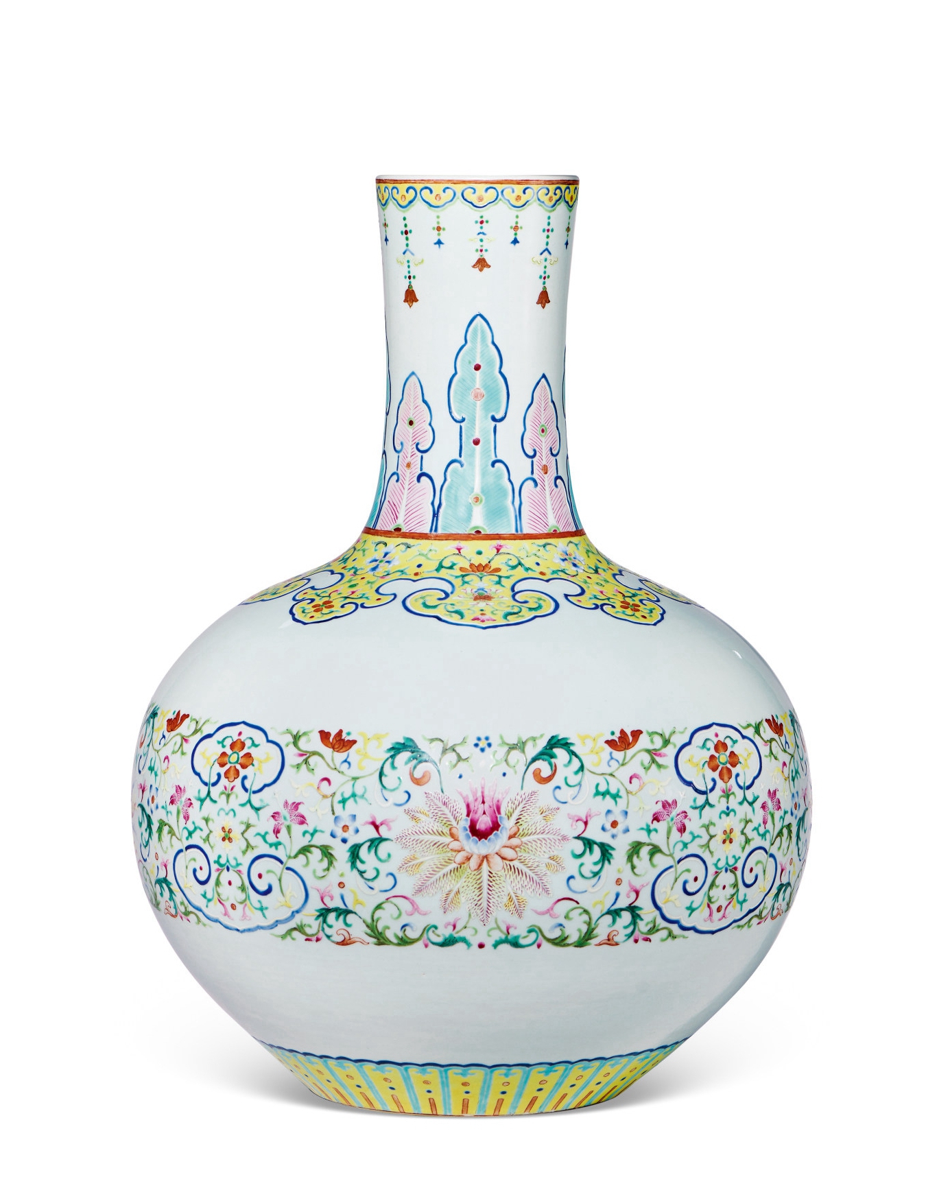 中国清代乾隆年制人物天球花瓶 古董品 年代物