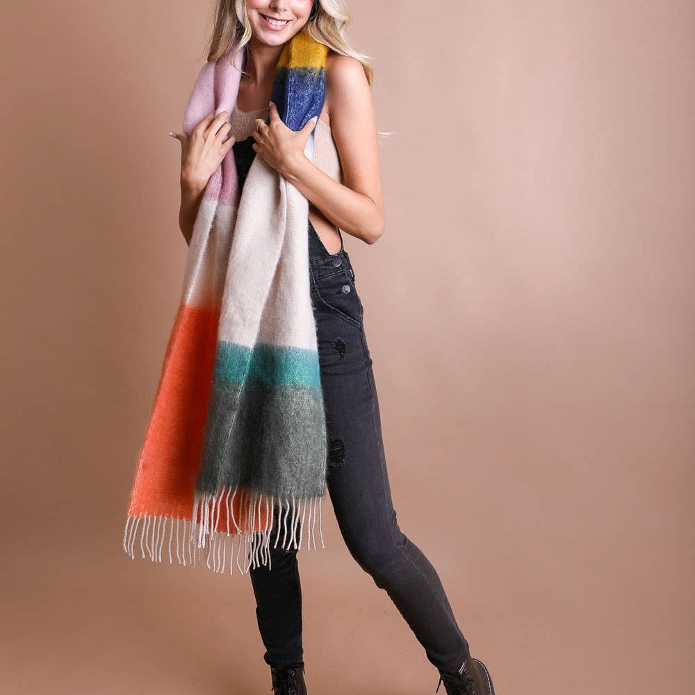 Winter Color Block Faux Mohair Scarf