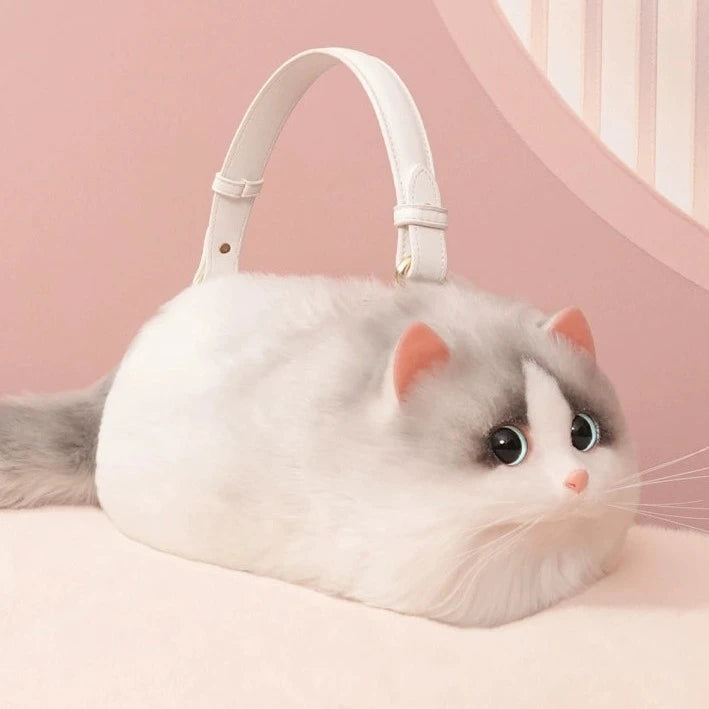 リアルな猫ちゃん ハンドバッグ ハチワレ シルバー×ホワイト – Oh MY CAT