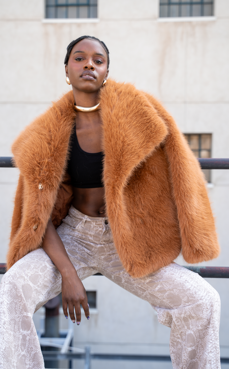 REGINA-TAN FAUX FUR JACKET | AZALEA WANG