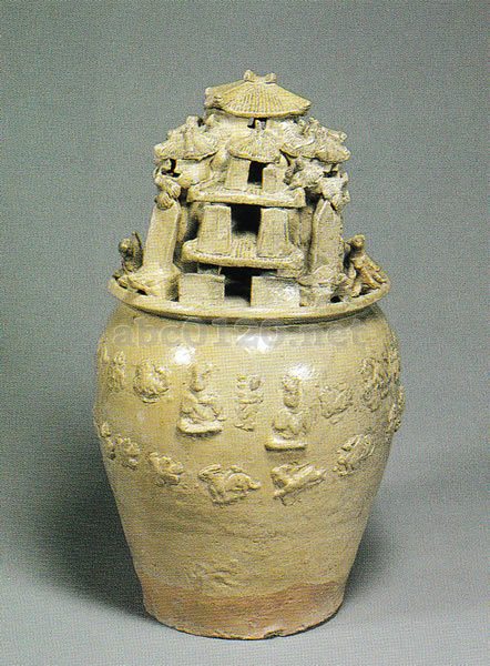 中国骨董 青磁神亭壺(せいじしんていこ) 漢緑釉 三国時代 青磁神亭壺