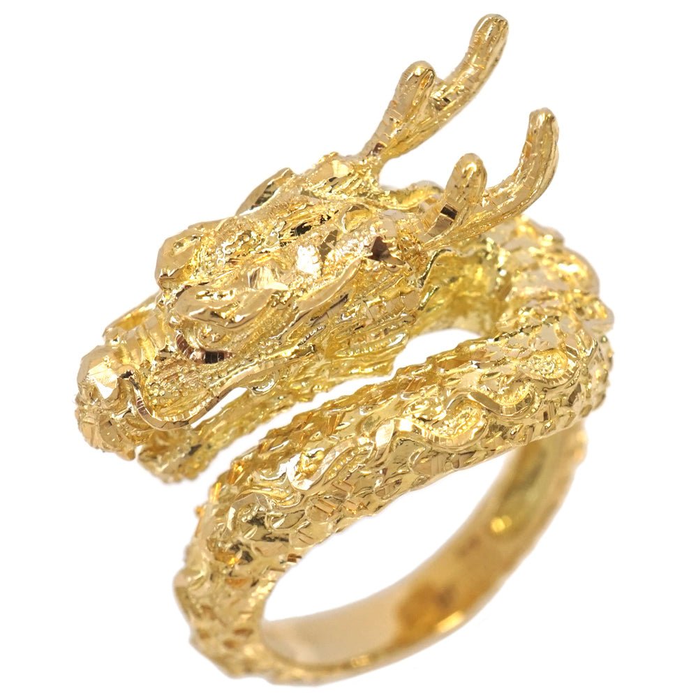 18金 ドラゴン 龍 手彫り 立体彫り K18YG メンズ リング・指輪 19号