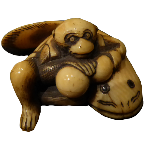 根付け 骨 四角形オブジェ 古美術 根付け茶色の紐付き 根付け 時代物