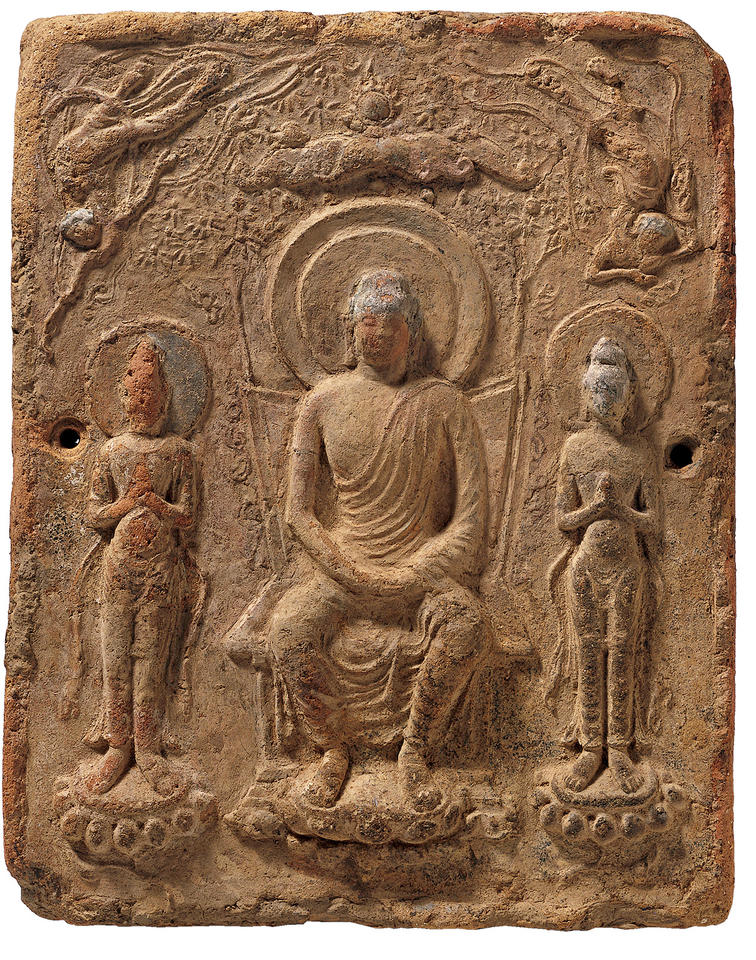 Burke Collection | Relief tile (senbutsu, 塼仏) with Buddha Triad