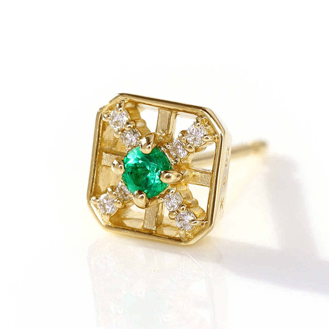 BIZOUX×Studio28】エメラルド×ダイヤモンド K10/K18ピアス(片耳