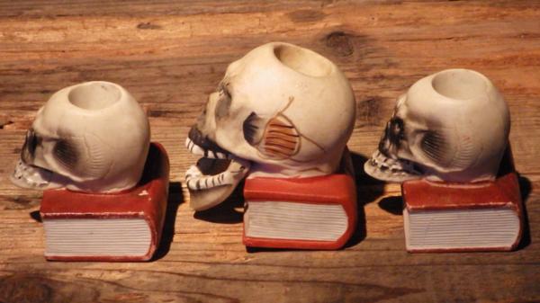 50'S☆スカル☆タンカード☆スカルオンブック☆置物☆髑髏☆ビアマグ