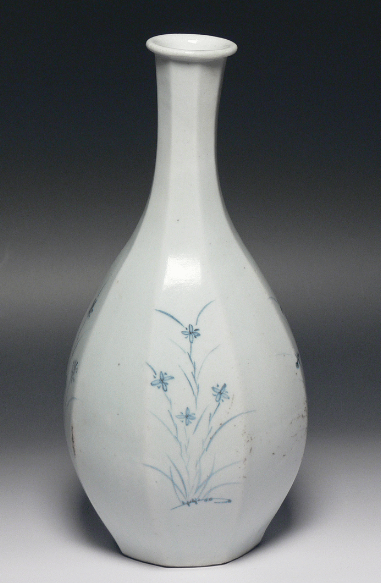 李朝 染付 面取瓶 徳利 秋草文 李朝 染付 面取瓶 徳利 秋草文 李朝 染