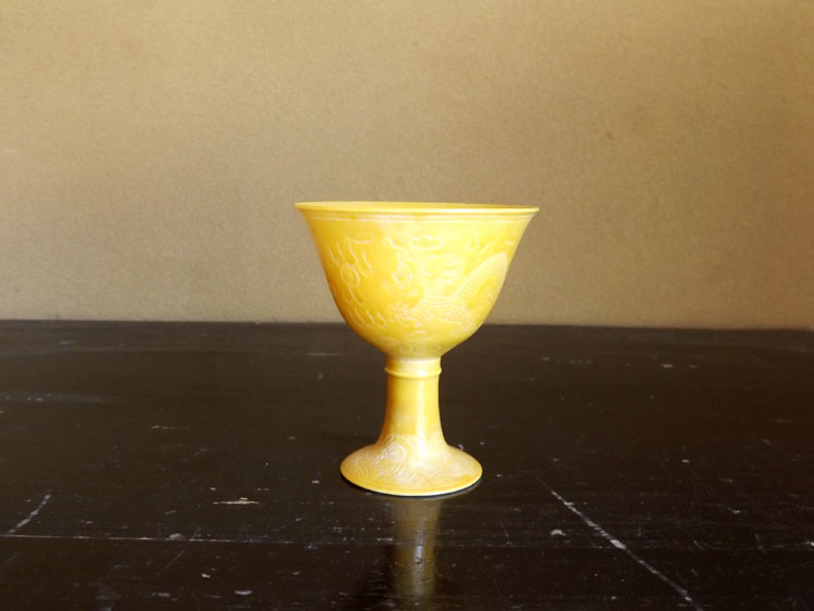 中国美術 大清康熙年製 黄釉馬上杯3客 高さ約9.5㎝ 東Y7-0303☆2F 中国