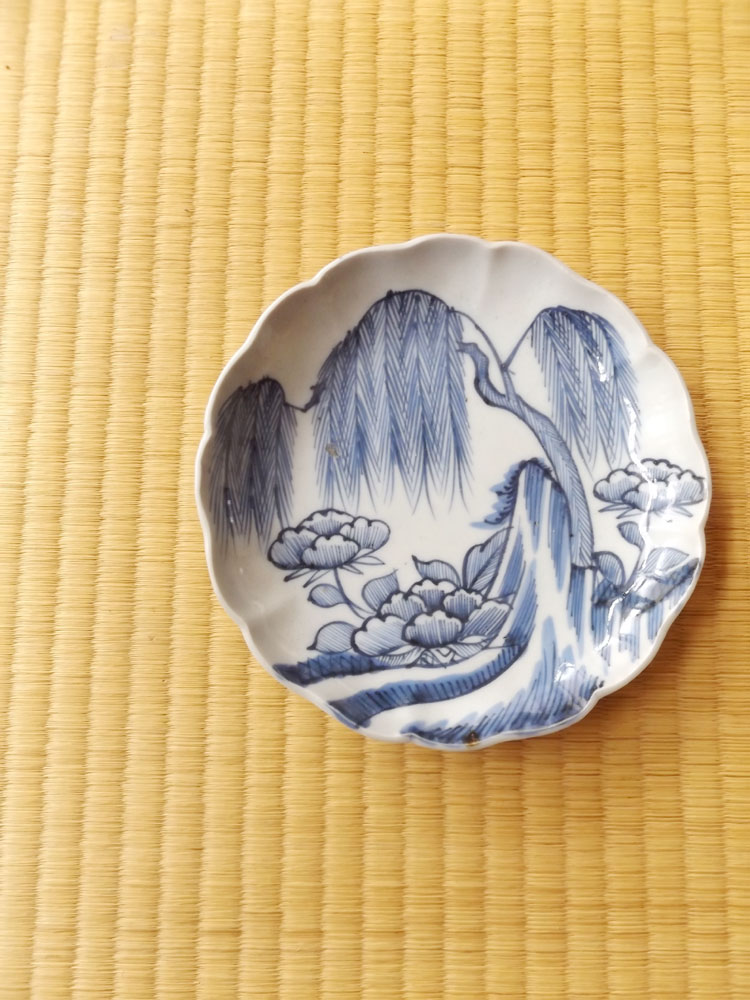 小皿□出石焼（江戸～明治）古い白磁四方皿角皿 7枚 龍 傷有 時代物