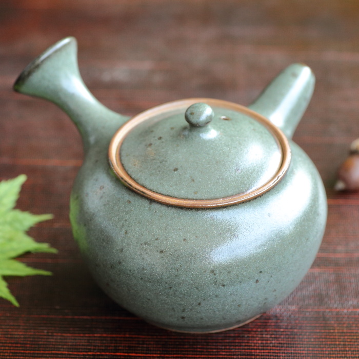 PM657. 陶芸家【小川甚八】笠間 横手急須 共箱 / 煎茶道具茶器茶注陶器-