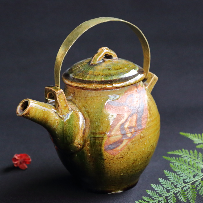 松崎健 織部陶瓶 益子焼土瓶 作家もの急須 満容量860ml 大容量の