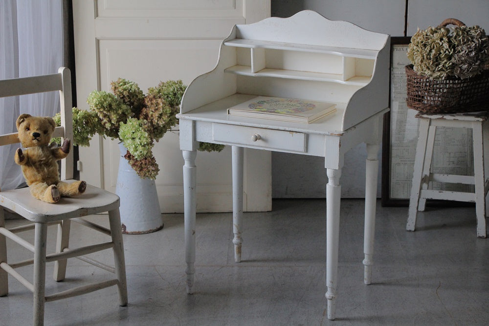 ヨーロッパアンティーク シャビー テーブル 机 ブルーペイント デスク