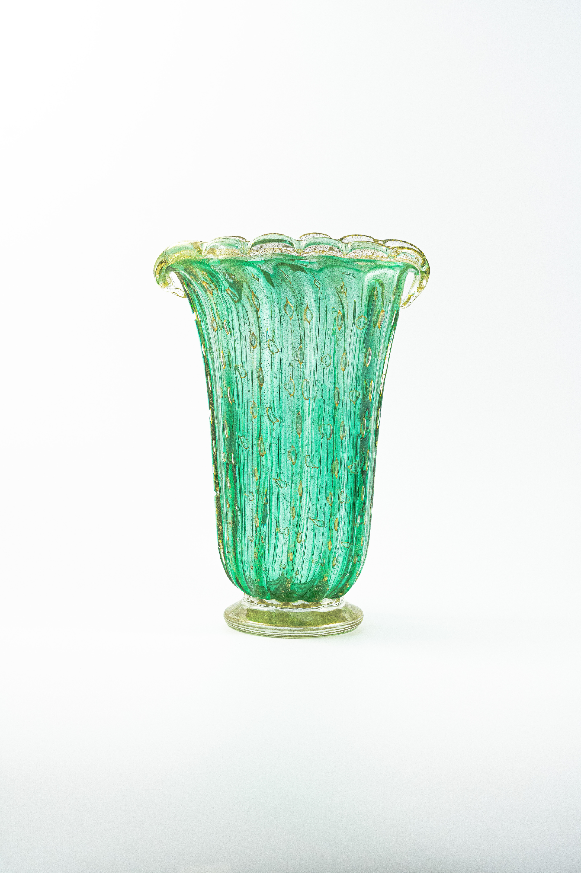 ムラーノガラス（ベネチアングラス）花瓶／花器「シェル」ヴェルデ