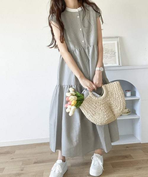 ハンドメイド ヘリンボーンツイードリボン ティアードワンピース 前