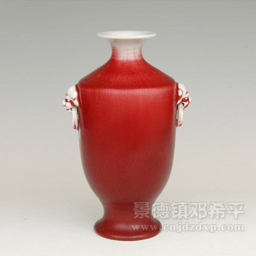 景徳鎮 鄧希平 工作室 郎窯紅釉 公式 瓶 高さ約28.5cm / 中国陶磁器