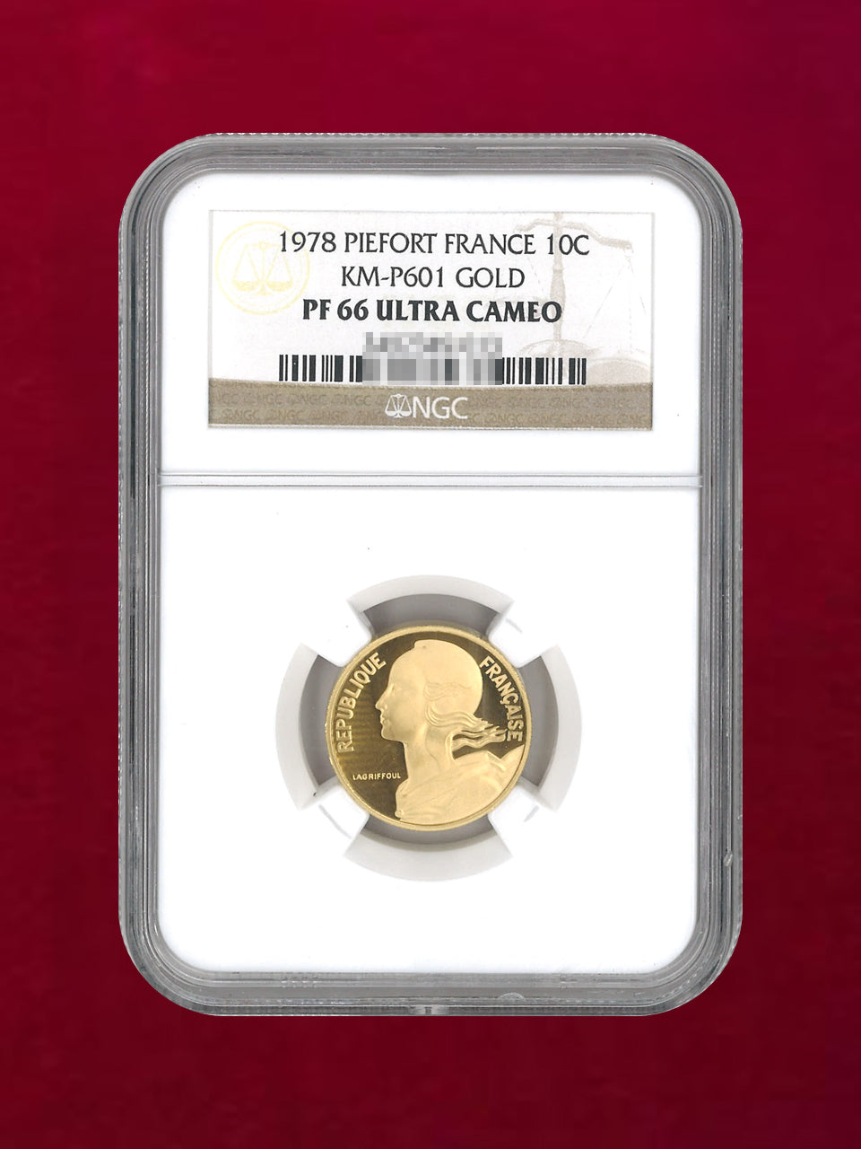 フランス】10サンチーム 金貨 1978 PIEPORT NGC PF66 ULTRA CAMEO［A