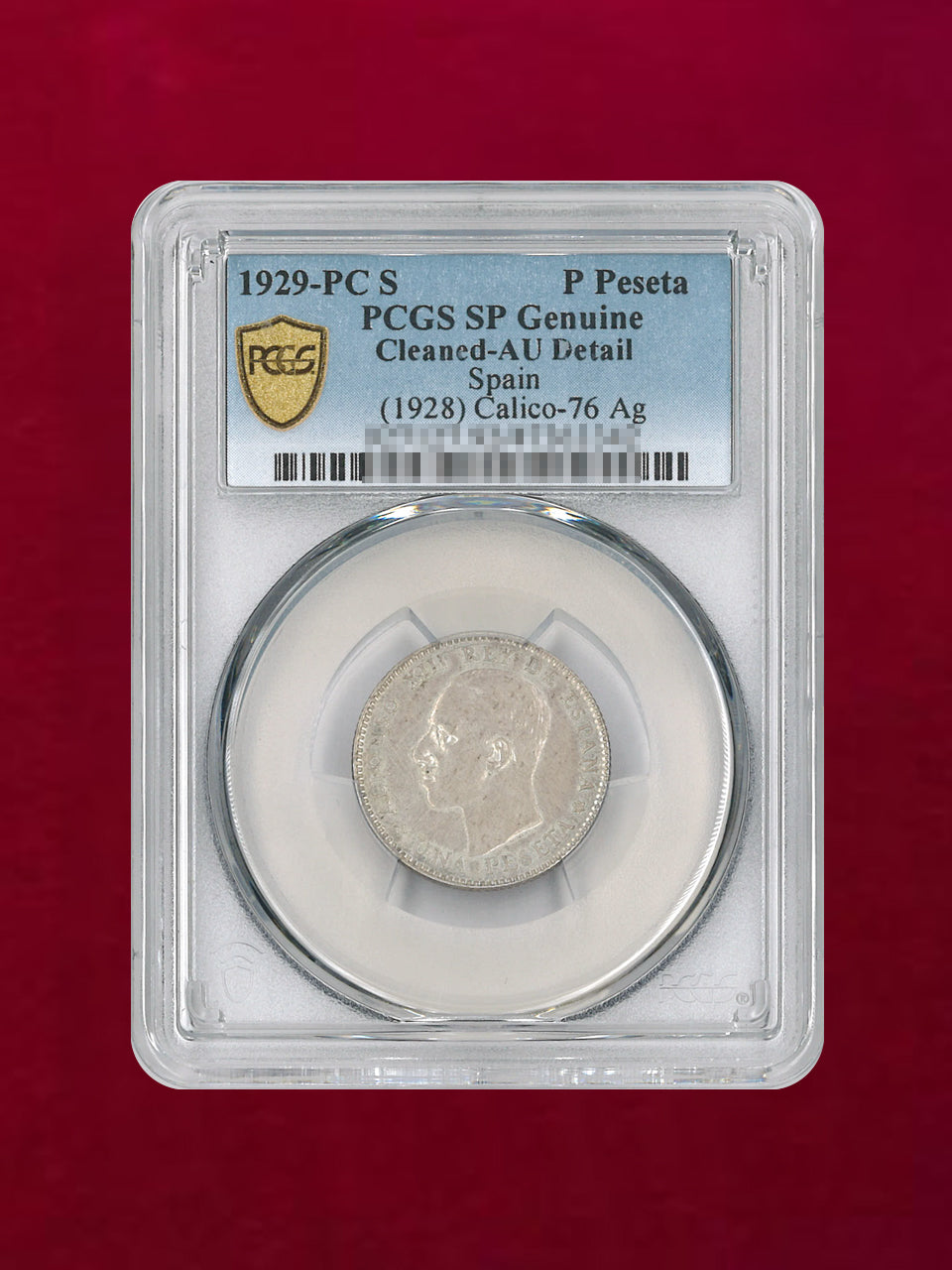 スペイン】ペセタ 銀貨 Pattern 1929PC S PCGS SP Genuine Cleaned-AU