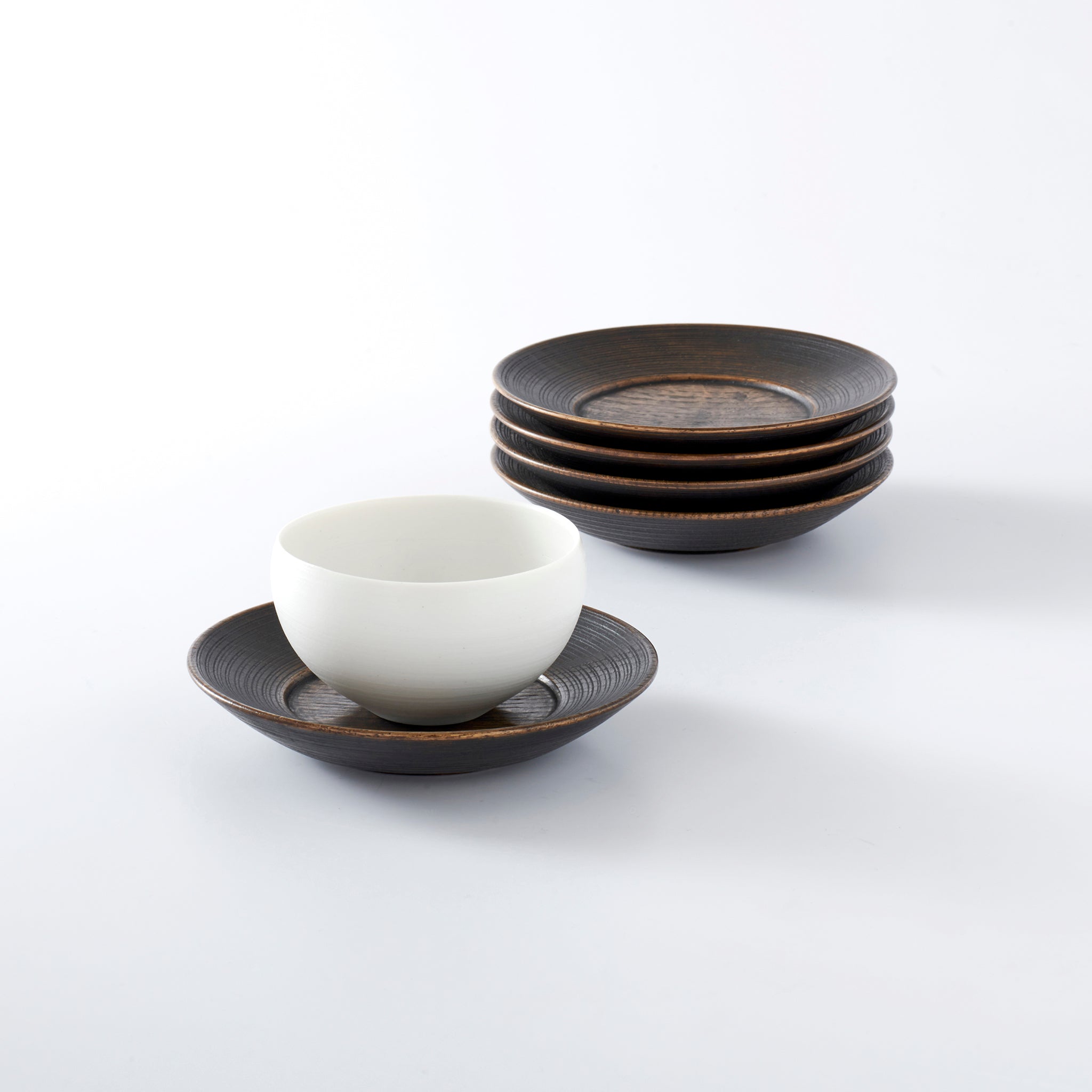 矢沢光広 4.8寸荒挽き茶托根来 浅 5枚組 矢沢光広 4.8寸荒挽き茶托根来