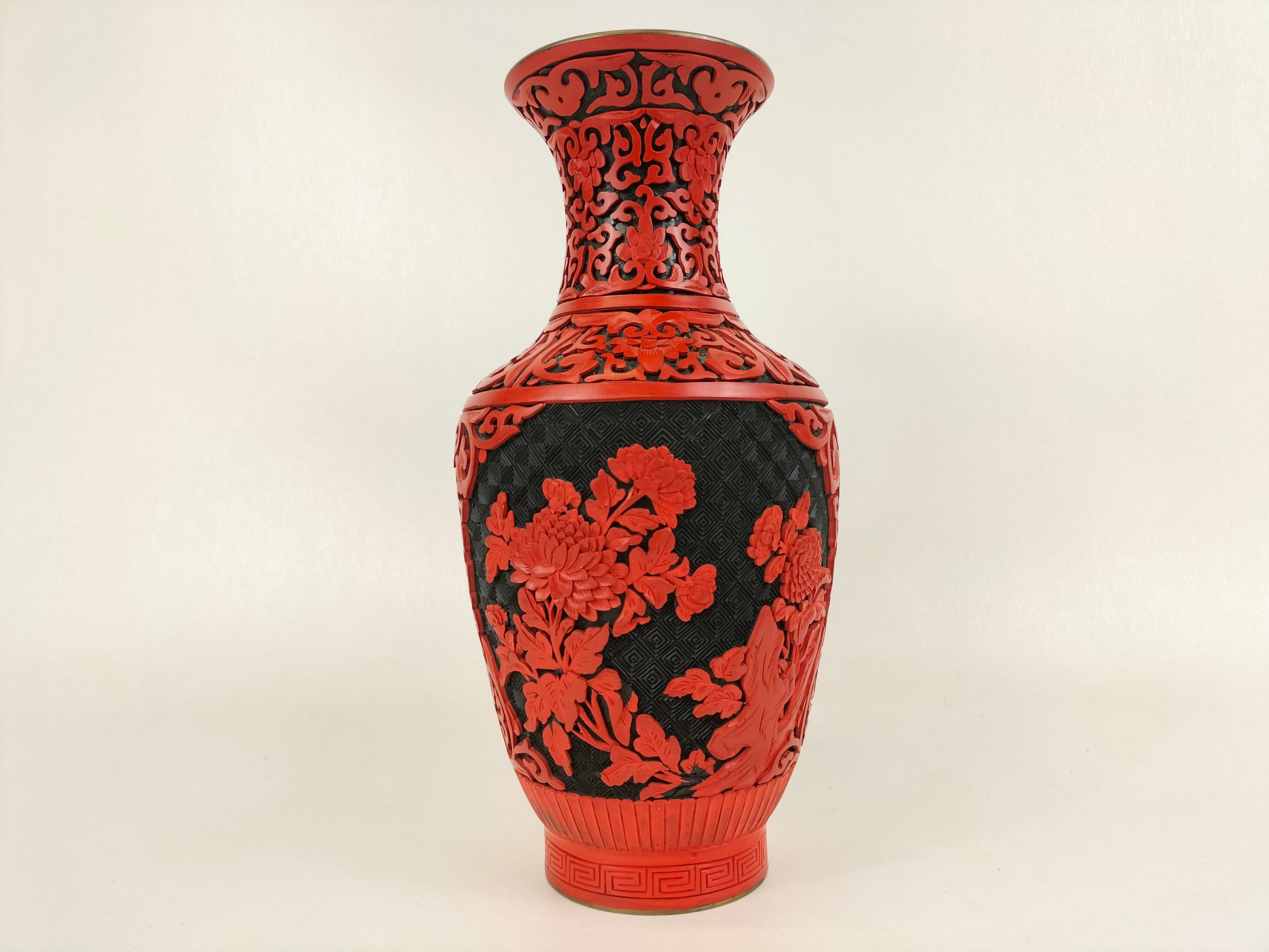 V2107 中国陶器 在銘 祭紅 辰砂双魚刻瓶 花瓶 花入 花生