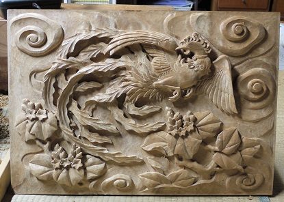 希少・一点もの】鳳凰彫刻 一枚板 木彫「鳳凰」 | 木彫り彫刻制作 越前彫刻