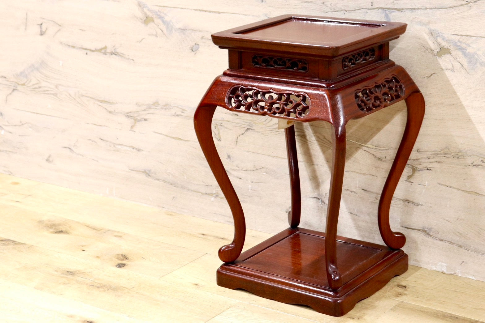 唐木 猫脚 木製 透かし彫り 花台 香炉台 高卓 茶道 華道具 無垢材