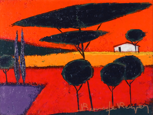 真作 ロジェ・ボナフェ 油彩 ひつじ雲 額縁付 RogerBonafe 真作 ロジェ