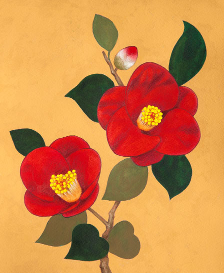 フラワー 花の絵 絵画 赤 バスケット ブラウン 茶色 水彩画の版画