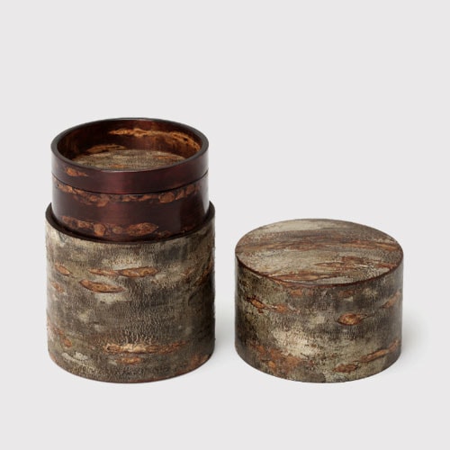 秋田 角館 樺細工/藤木伝四郎商店｜茶筒/素筒 茶筒 霜降皮 平