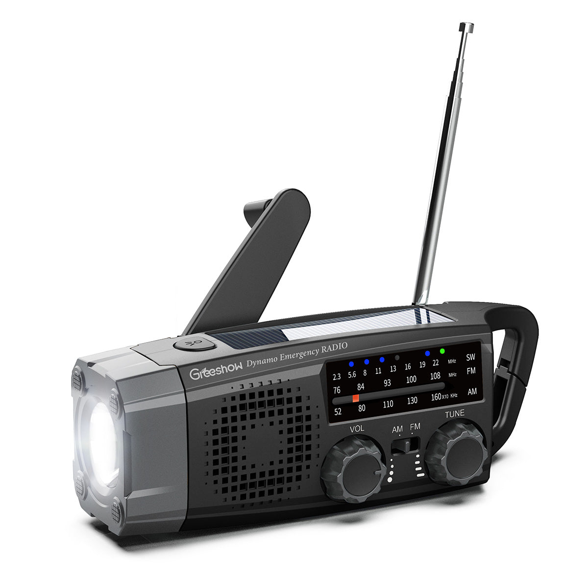 Greeshow 防災ラジオ GS-383 多機能ラジオ ソーラー充電 手回し充電