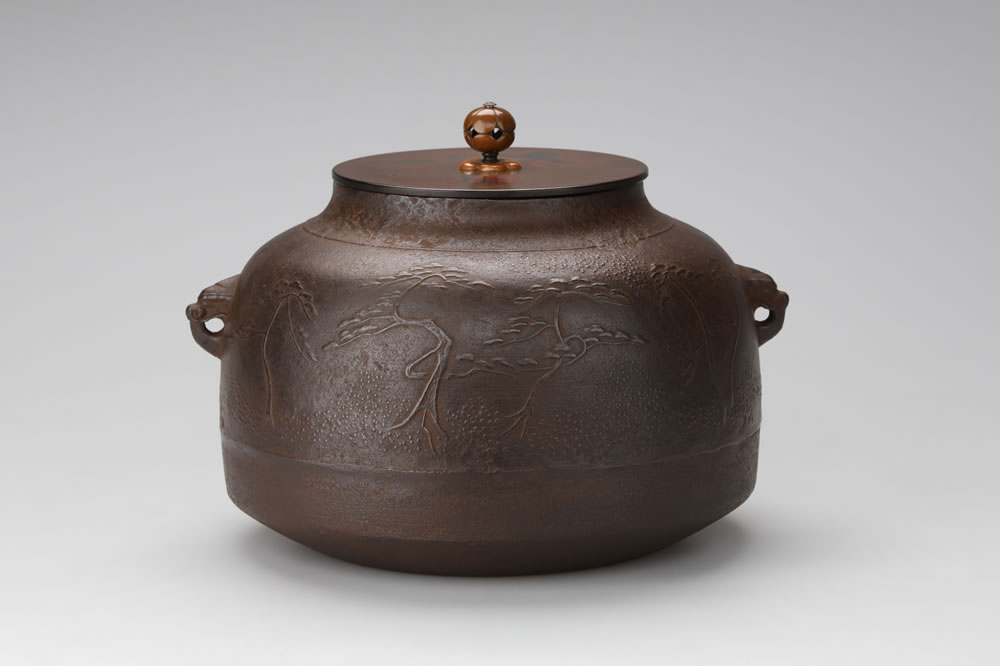 茶釜□亀甲文 浄榮造 鉄窯 六角紋 獅子耳付 透かしつまみ 煎茶道具