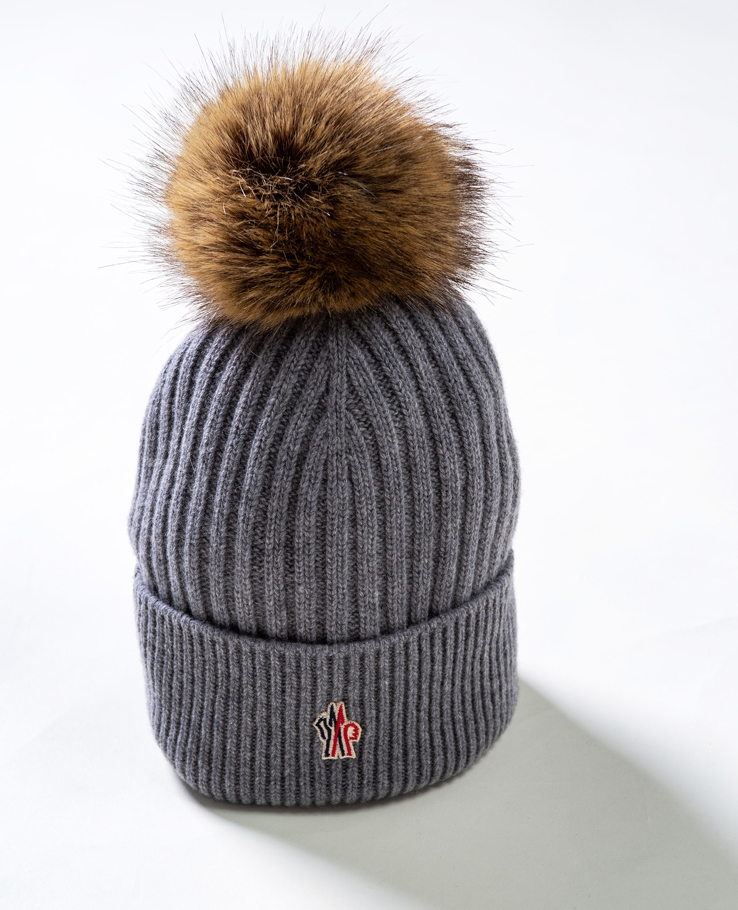 Moncler ブラック ポンポンニット帽 リアルファー付き 【公式通販】