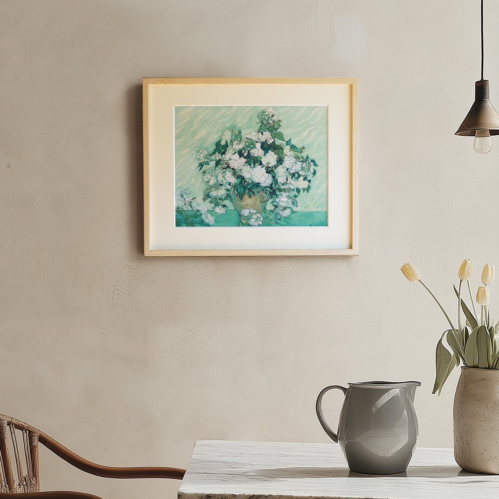 手書き油絵 ゴッホ 花瓶の薔薇 額付 肉筆絵画 インテリア 有名絵画