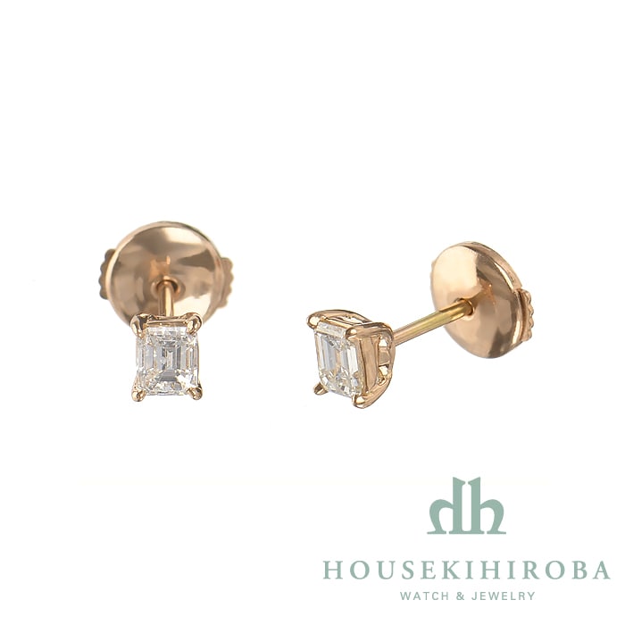 エメラルドカットダイヤ スタッドピアス D 0.258ct / 0.345ct 新品