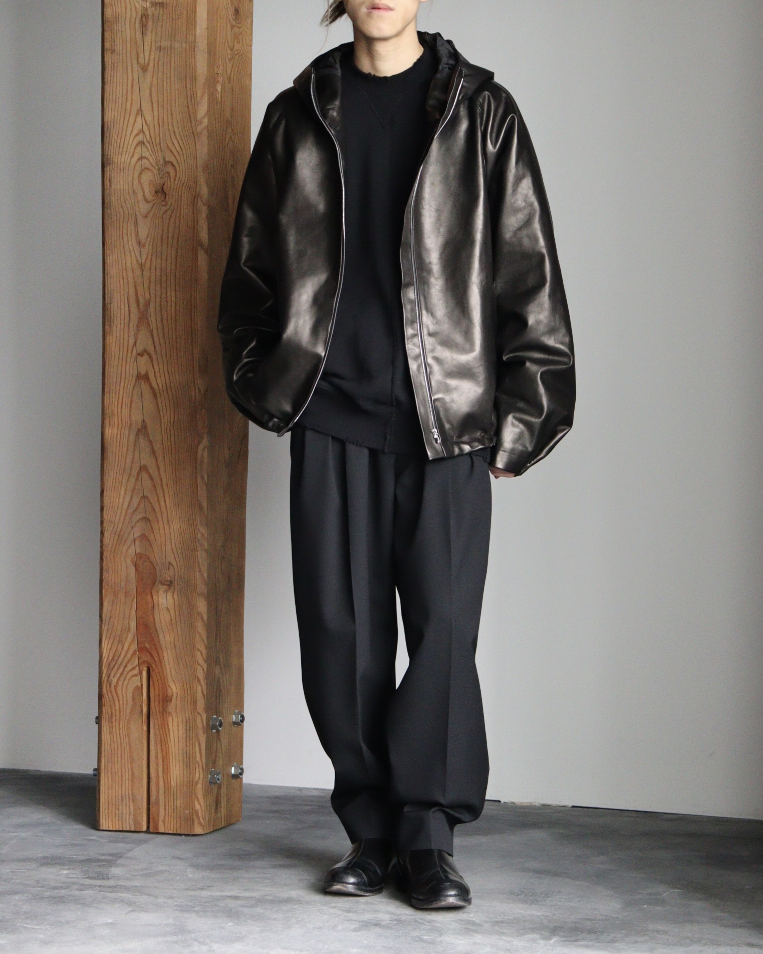 stein】24SS LEATHER ZIP BLOUSON - BLACK