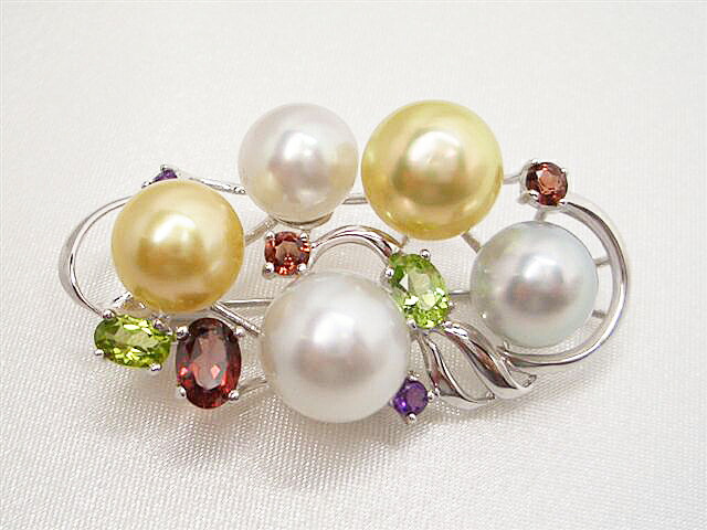 新品 真珠ブローチ 南洋白蝶真珠 黒蝶真珠 マルチカラー コサージュ