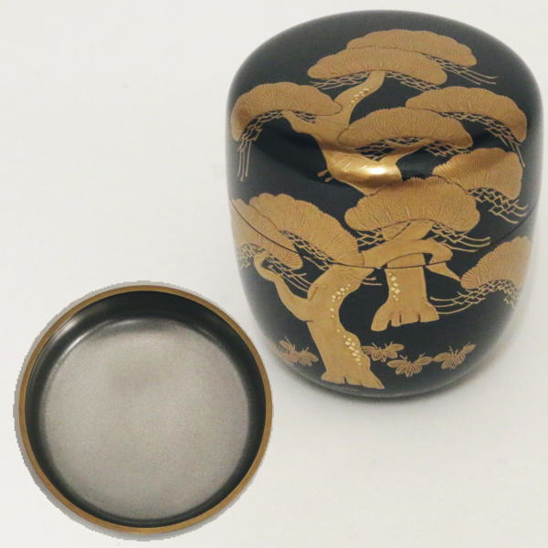 茶器/茶道具 なつめ（お薄器）】 中棗 老松蒔絵 内銀地 中村恭蔵作