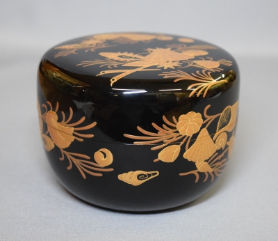 海松貝蒔絵 棗 内銀地 平安 光阿弥 茶道具 海松貝蒔絵 棗 内