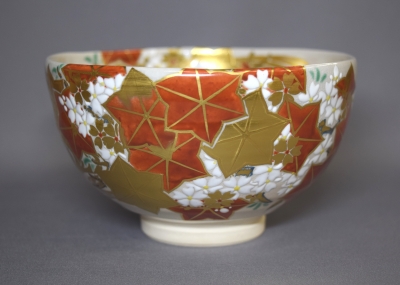 専用 名工 宮川香雲 仁清写菊絵茶碗 極〆箱 ※箱底に銘 東Y8-0113☆2F