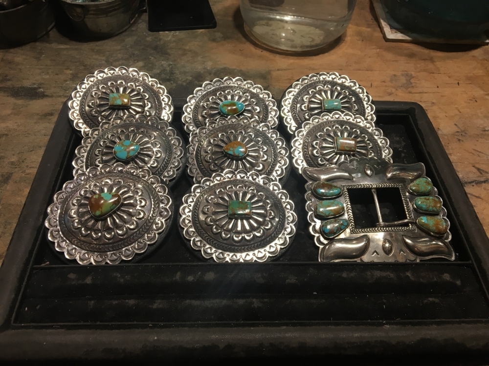 インディアンジュエリーシルバー925 コンチョベルトベルト本物トルコ石