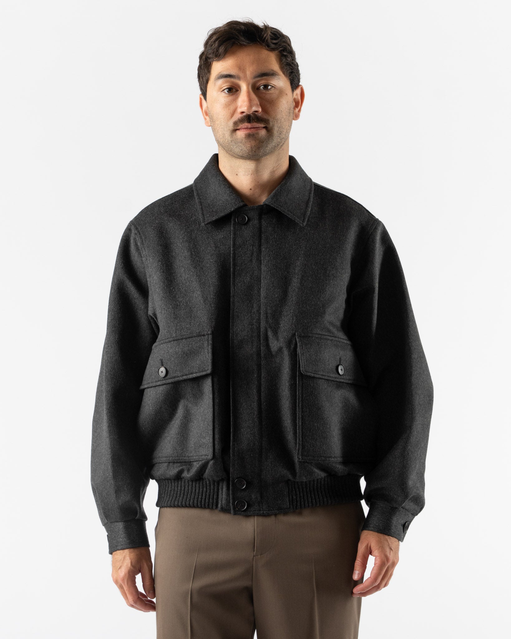 Auralee Cashmere Moleskin Zip Blouson in Top Charcoal Curated at