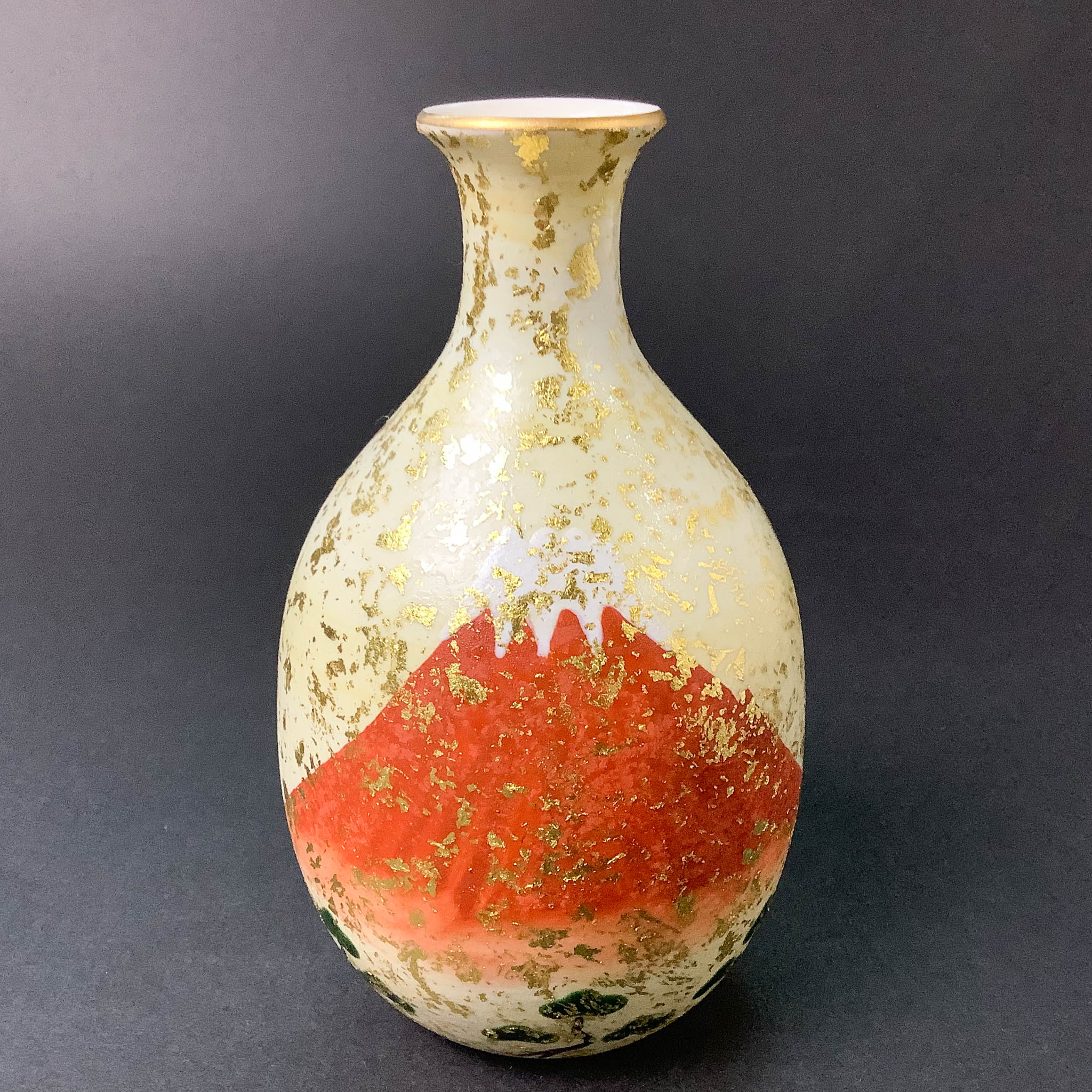 廃番】京焼 徳利 | 色絵金彩 | 赤富士 | 炭渓窯