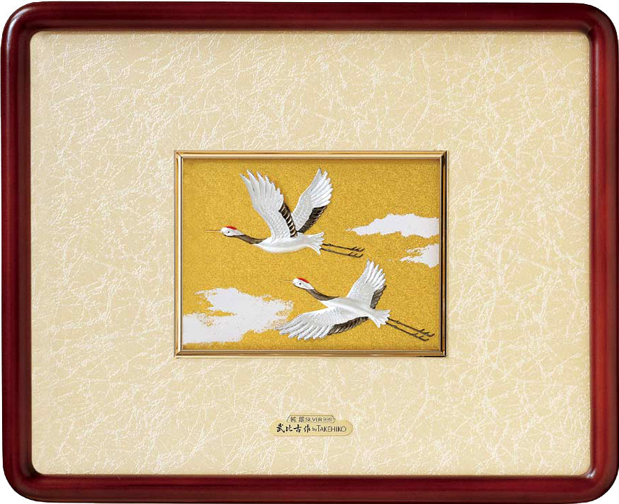 東京銀器 額 | 純銀 双鶴 | 木製隅丸フレーム 3・4・5号