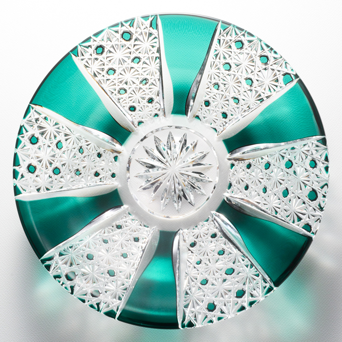 江戸切子 瑠璃色被せクリスタル 飾 中皿 【 黒川 昭男 作品 】 江戸