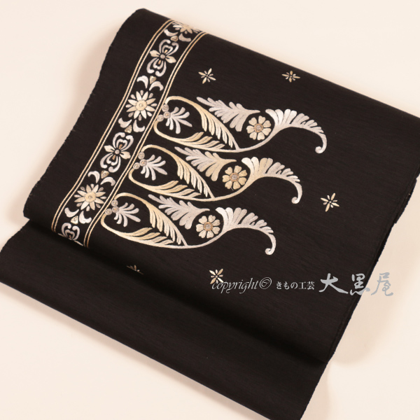 美品 並尺】袋帯 貴久樹 刺繍 金 更紗 帯丈430cm 帯幅31cm